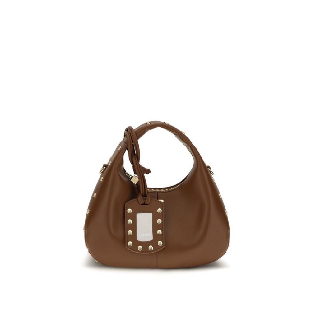 Ganni Brown Recycled Leather Shoulder Women's Bag